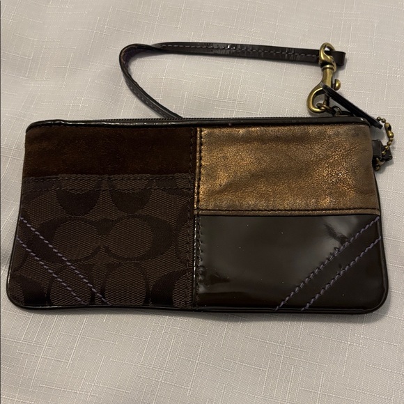 VTG Coach Brown Patchwork crossbody & wristlet Suede leather canvas boho Y2K - Picture 7 of 16